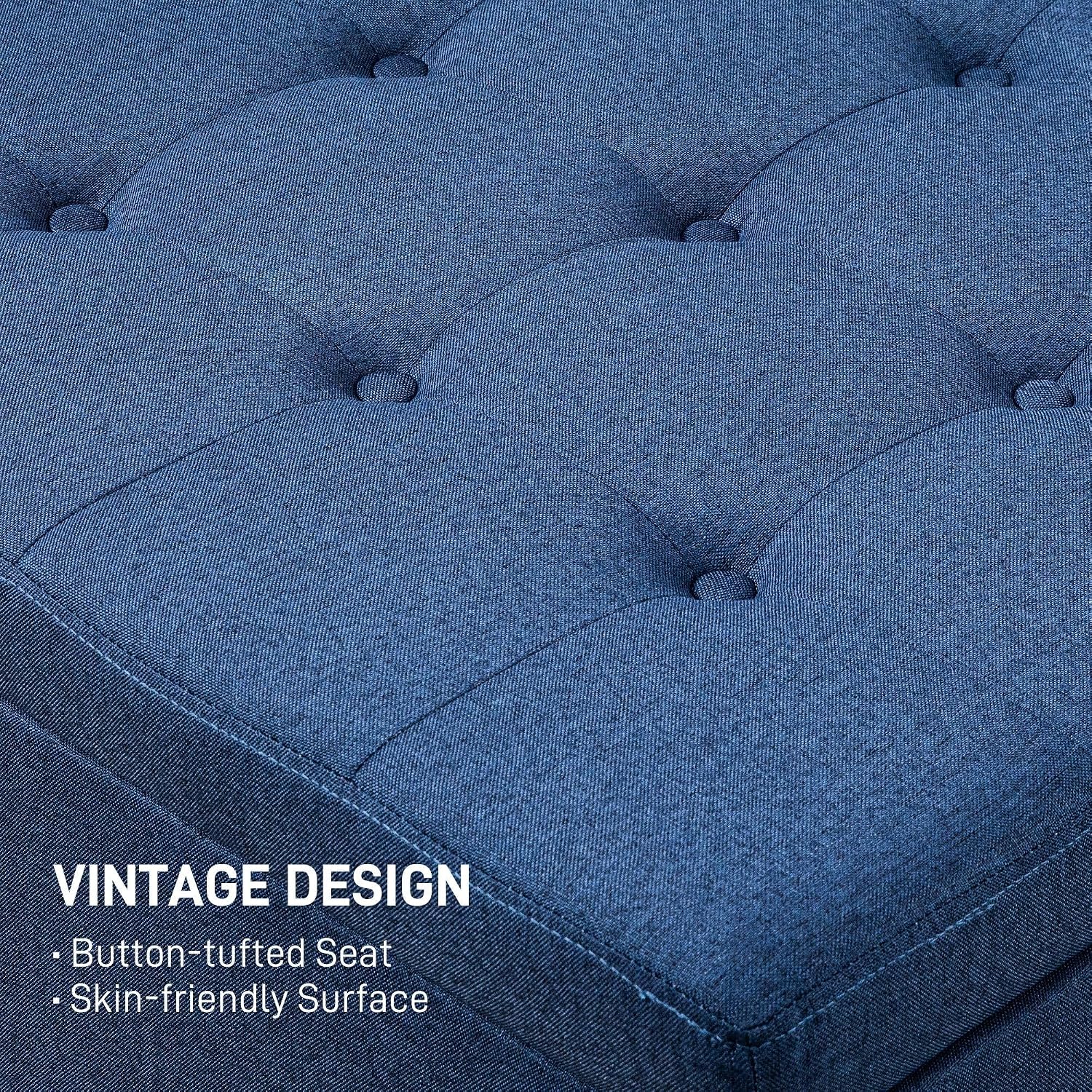 Vintage Storage Ottoman with Button-Tufted Design