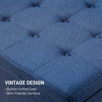 Round Storage Button Tufted Flip Top Ottoman in Deep Blue Velvet Fabric Comfortable Upholstery and Modern Design