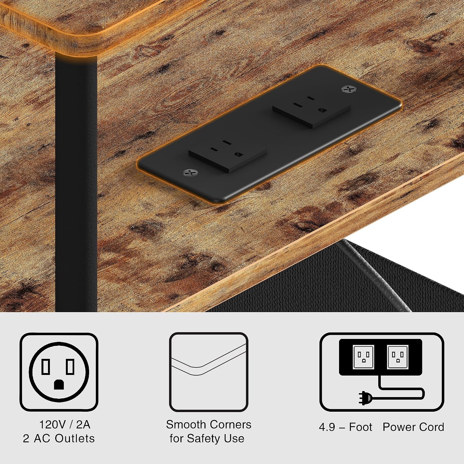 End Table with Charging Station & Outlet, Small Narrow Side Table for Bedroom, 25" H Bedside Table with USB Ports, 3-Tier Slim Nightstand, Rustic Brown