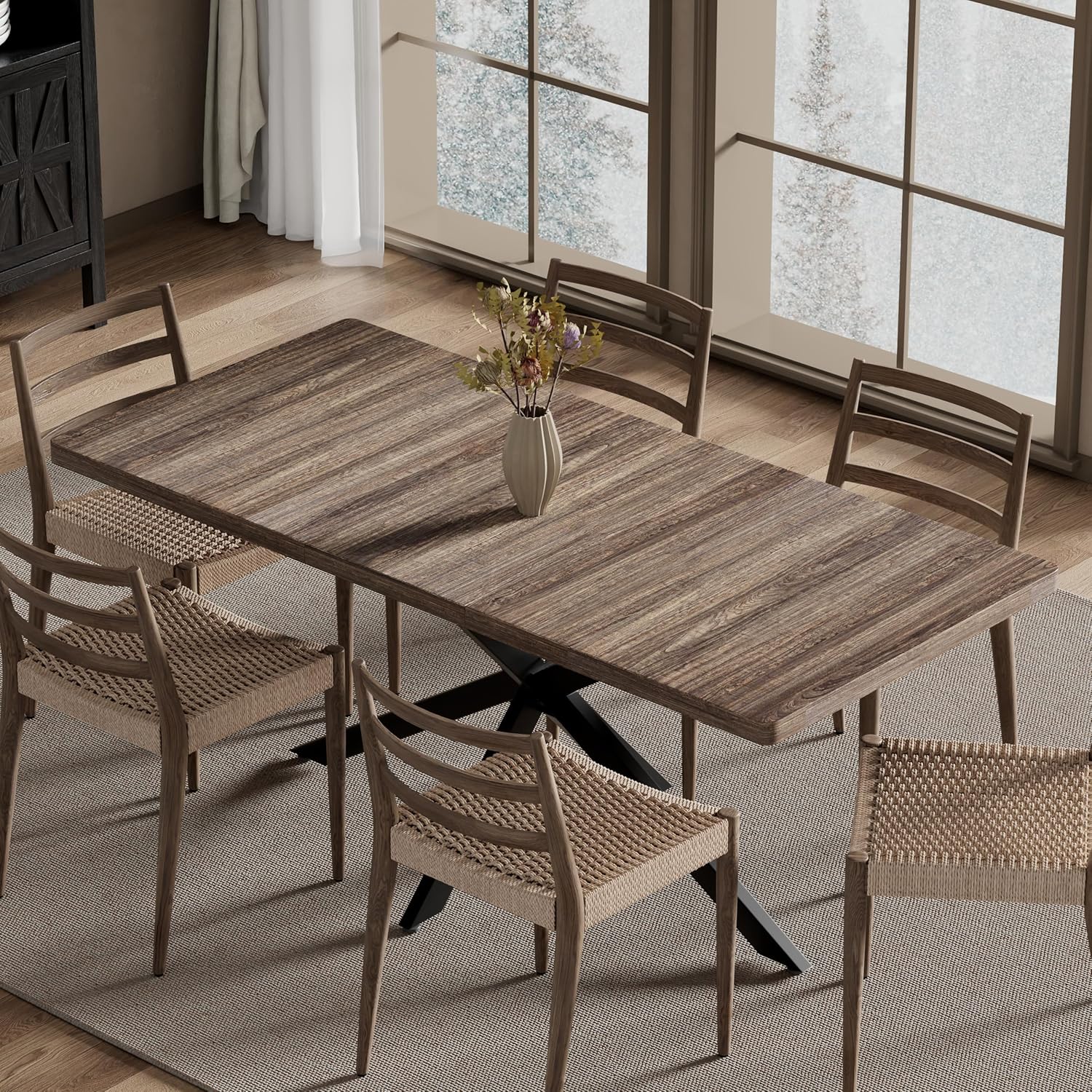 Extendable Dining Room Table for 4 6 8, 55"-70.9" Kitchen Table Rectangle Wood, Expandable Dining Table with Hidden Storage, Space Saving Farmhouse Kitchen Table for Kitchen Dining Living Room