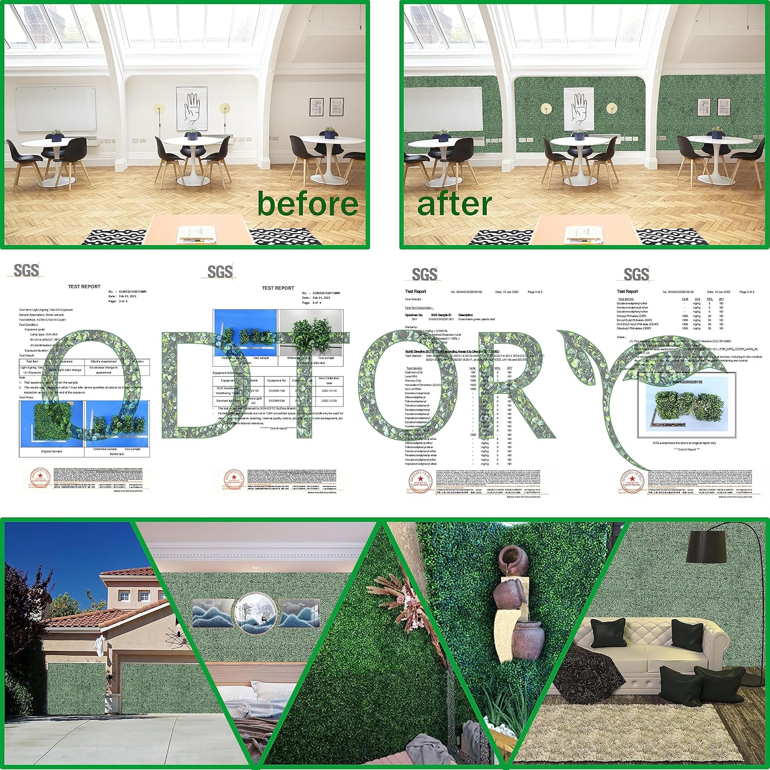 ODTORY Artificial Grass Wall Panel Backdrop,10" X 10" 12P(8.4 sqft) UV-Anti Greenery Boxwood Panels for Indoor Outdoor Green Wall Decor & Ivy Fence Covering Privacy