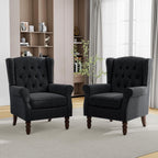 Mid-Century Modern Wingback Chair - Plush Upholstered Accent Armchair with Solid Oak Legs, Ergonomic High Back Lounge Chair for Living Room, Bedroom Office - Retro Reading Chair Bluish Black