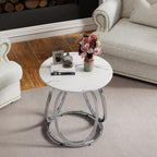O&K FURNITURE Silver End Table, Round Side Table with Faux Marble Veins, Modern Nightstand for Bedroom, Living Room, Home Office, 1PC