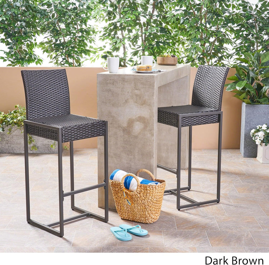 Christopher Knight Home Kelly Outdoor Wicker 30 Inch Barstool (Set of 2), Dark Brown