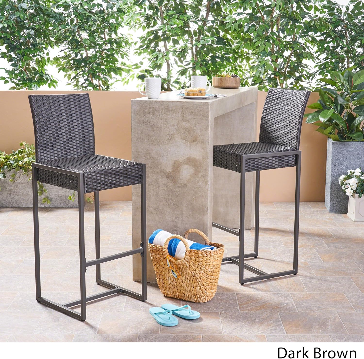Christopher Knight Home Kelly Outdoor Wicker 30 Inch Barstool (Set of 2), Dark Brown