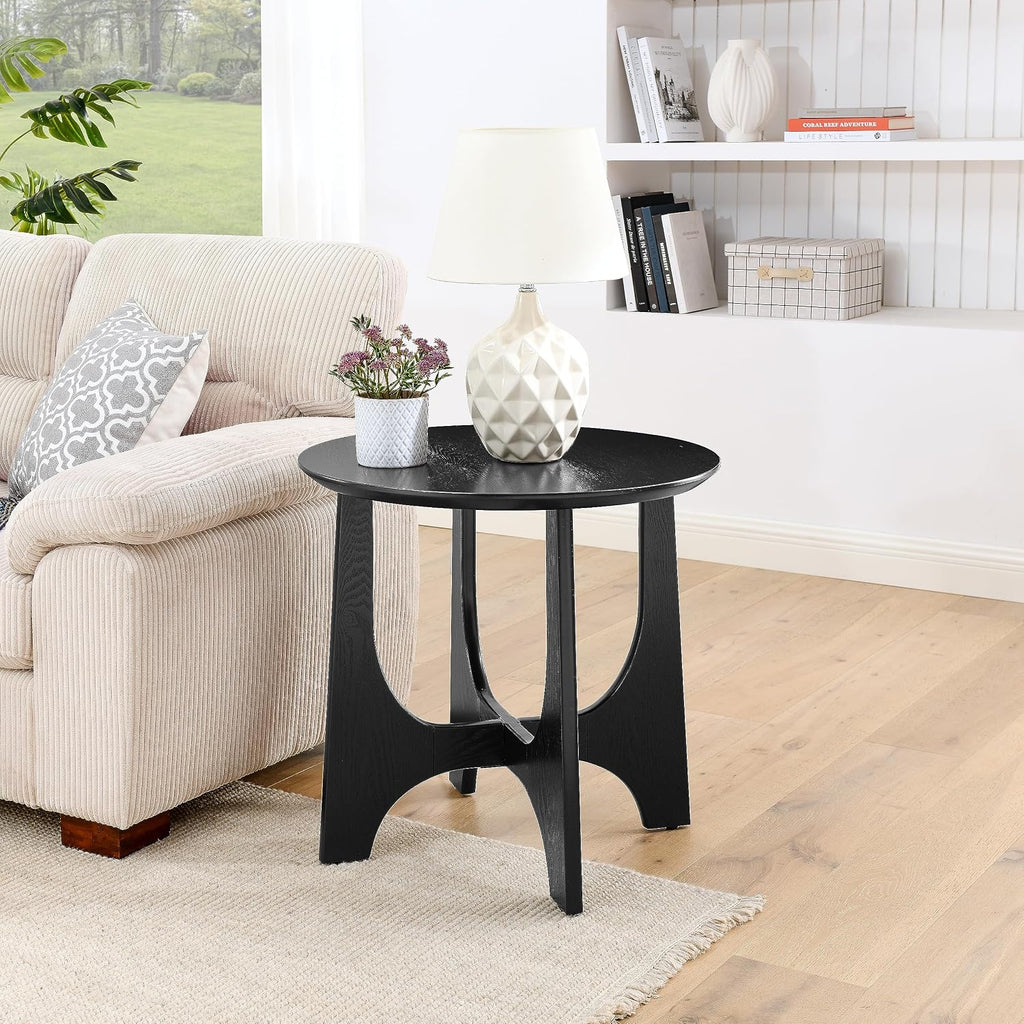 25" Round End Table, Wooden Side Table,Night Stand for Living Room,Reception Room