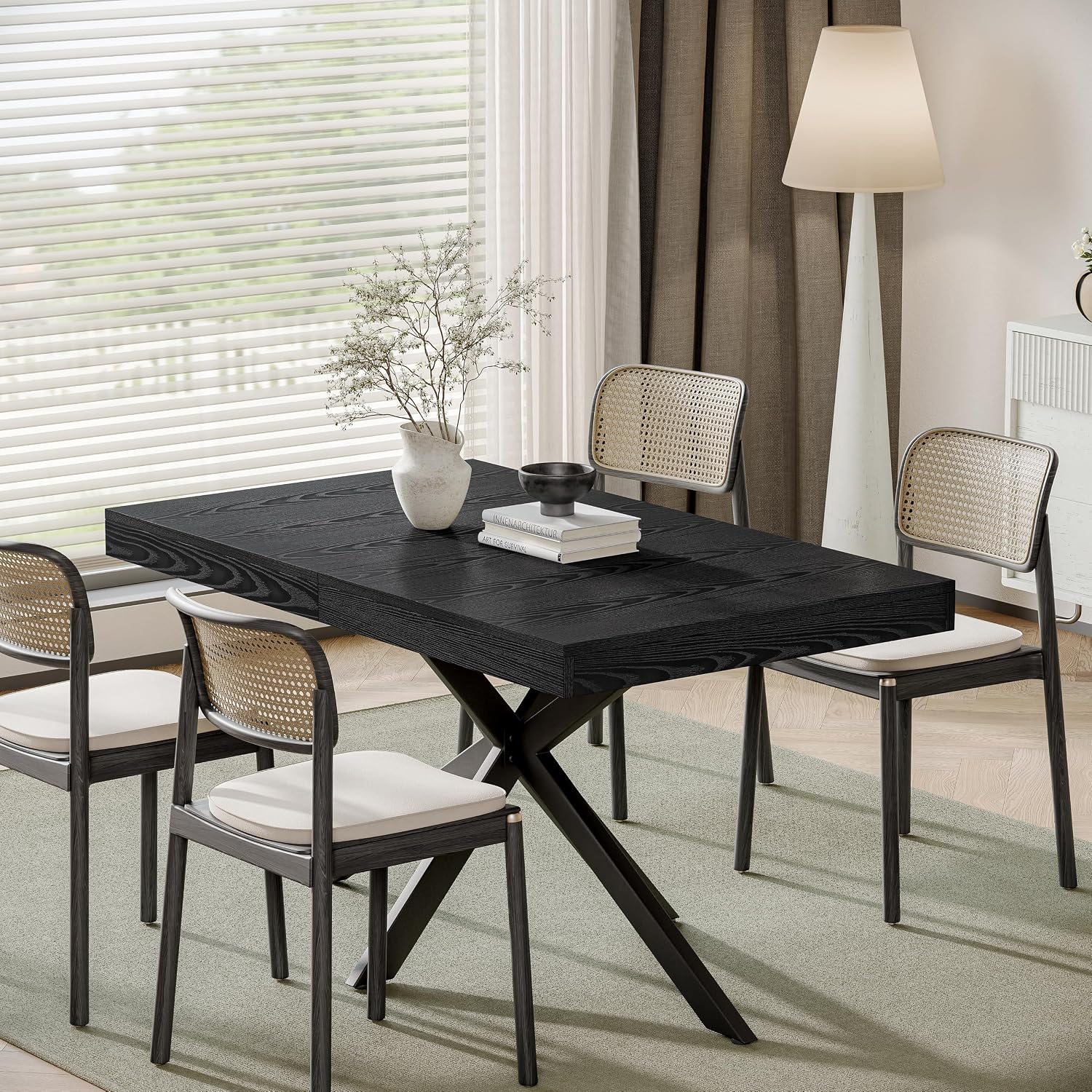 Extendable Dining Room Table for 4 6 8,55"-70" Kitchen Table Leaf,Black