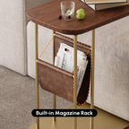 homary C-Shaped Side Table, 360° Rotating End Table with Storage, Walnut & Gold Sofa Table with Magazine Rack, Space-Saving Table for Living Room & Bedroom (Walnut)