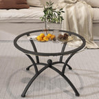 3 Tempered Glass Coffee Table Set, Decor Coffee Table Round End Side Table with Sturdy Construction for Living Room (Rustic Black)