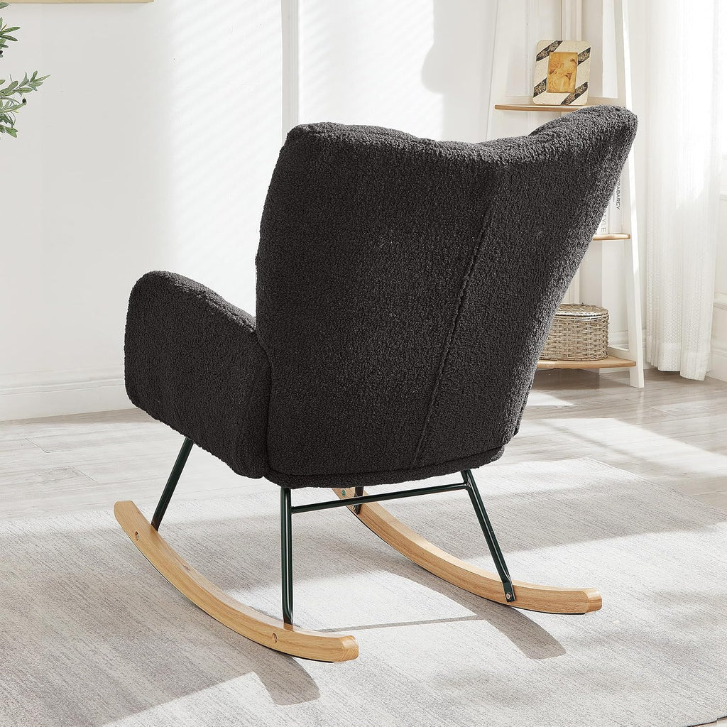 Teddy Fabric Glider Chair, 300 lbs Capacity Upholstered Rocking Chair with Metal Frame, Ergonomic High Back Accent Chair for Living Room and Bedroom, Soft Tufted Lounge Chair (Dark Gray)