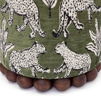 First of a Kind Ottoman Foot Rest - Olive Green Round Ottoman Stool with Solid Wood Spherical Orbs - 15.7" W x 15.7" D x 18.3" H - Handmade, Easy Clean, 330 lbs Weight Capacity