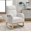 Dolonm Rocking Chair Mid-Century Modern Nursery Rocking Armchair Upholstered Tall Back Accent Glider Rocker for Living Room (White,Teddy)