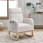 Dolonm Rocking Chair Mid-Century Modern Nursery Rocking Armchair Upholstered Tall Back Accent Glider Rocker for Living Room (White,Teddy)