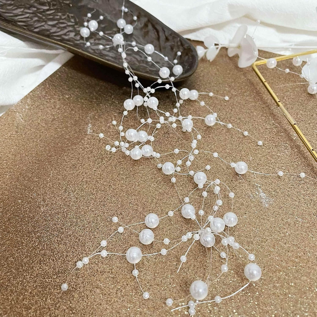 TeaSu 24Pcs Pearl String for Floating Candle Centerpieces, Pearl Vase Filler Decor for Wedding Centerpieces (White)