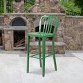 EMMA + OLIVER Commercial Grade 30" H Green Metal Indoor-Outdoor Barstool with Slat Back