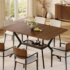 55 inch Dining Table for 4-6, Rectangle Kitchen Table with Storage Shelf, Space Saving Modern Farmhouse Design with Sturdy Metal Legs for Dining Room & Small Apartments