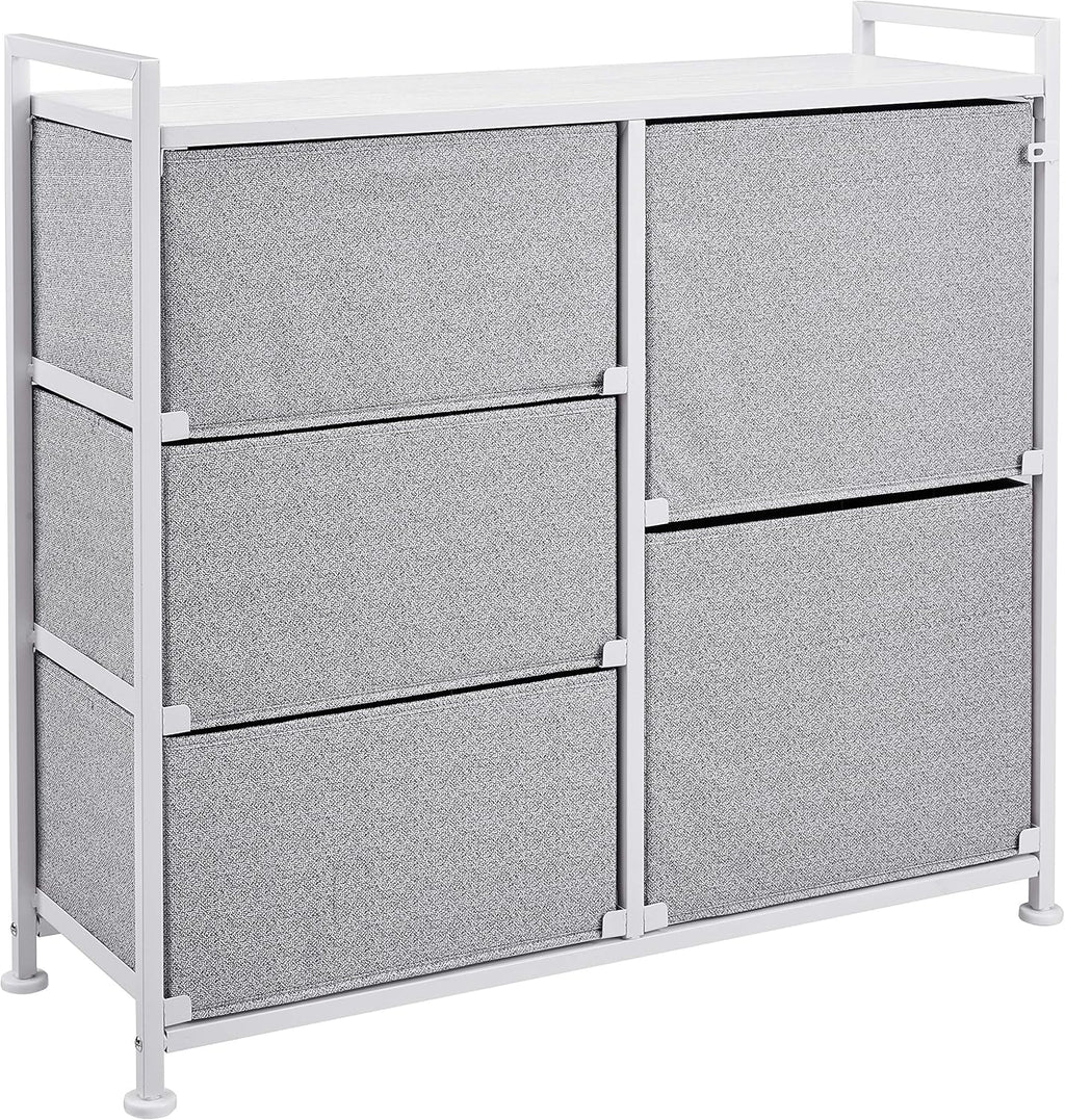 Amazon Basics Bedroom Closet Organizer with 5-Fabric Storage Drawers for Clothes Storage, White
