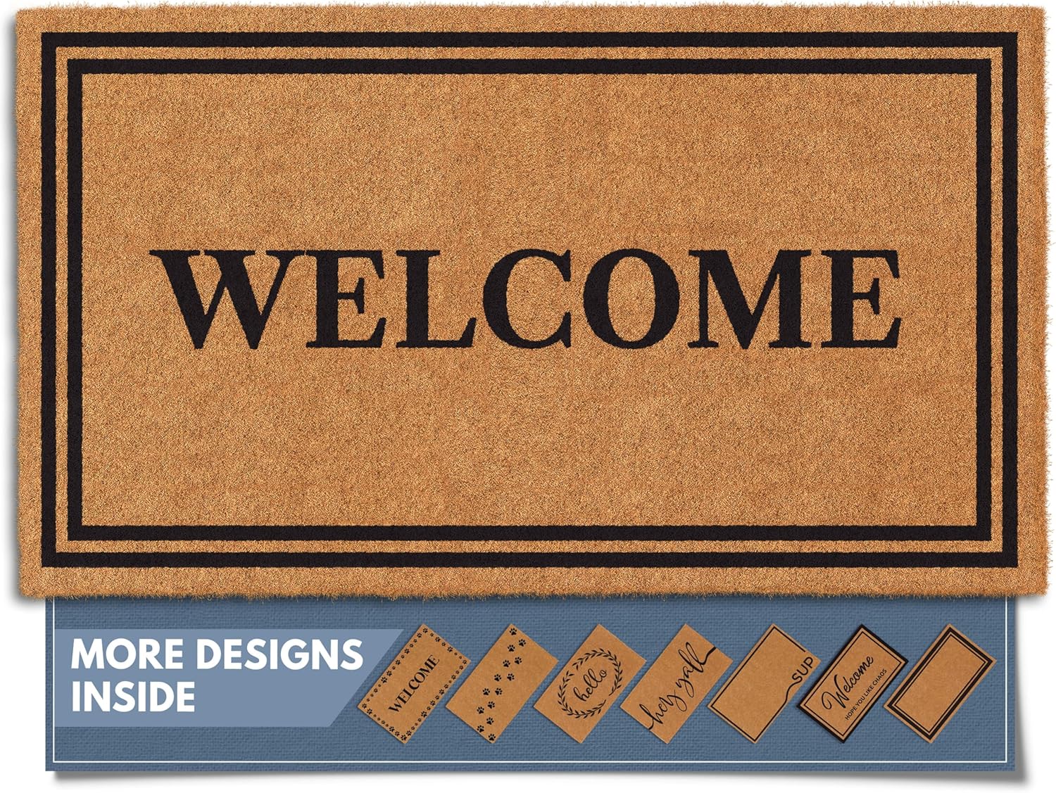 Barnyard Designs Natural Coco Coir Heavy Duty Backing Doormat - Large Cute Non-Slip Front Door Welcome Mat for Outside Entrance or Porch Entry, Brown (17x30, Welcome)