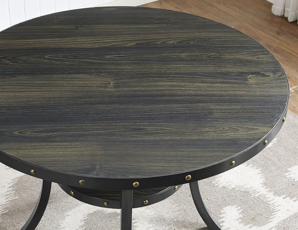 Roundhill Furniture Biony Espresso Wood Dining Set with 4 Fabric Nailhead Chairs, Purple