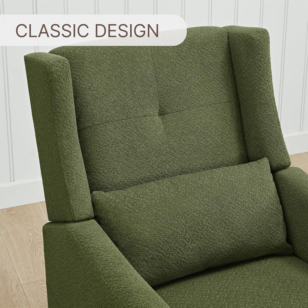 KISLOT Nursery Recliner Chair Swivel Glider Upholstered Rocker Fabric Manual Reclining Chair with Wood Base for Living Room Bedroom