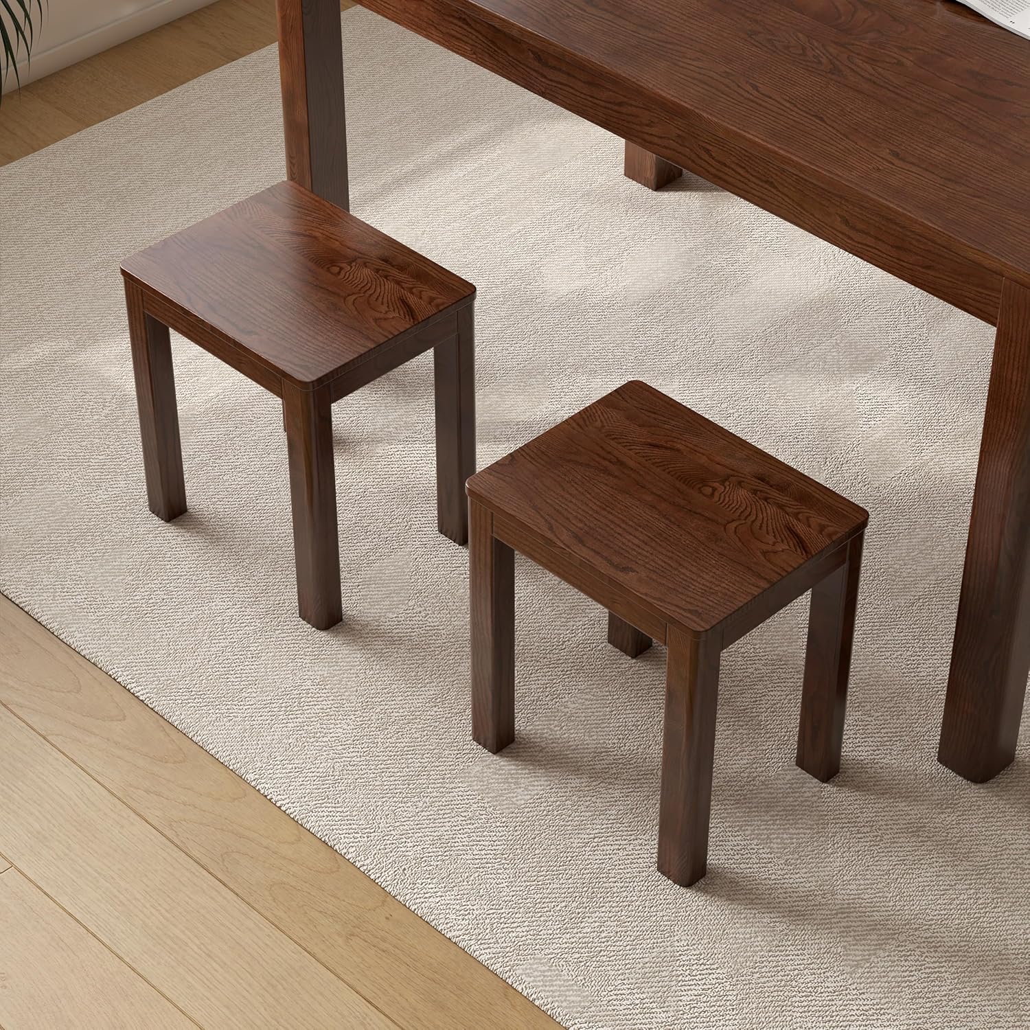 100% Solid Wood Stool, Walnut Wood Ottoman Footrest Stool Vanity Chair Bench Seat for Entryway Dining Bedroom Makeup (Walnut no Cushion, 1)