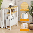 Narrow Side Table, Slim End Table with Magazine Rack, Skinny Bedside Table for Small Spaces, 3 Tier Sofa Couch Table Nightstand for Living Room, Bedroom, Natural LET503Y