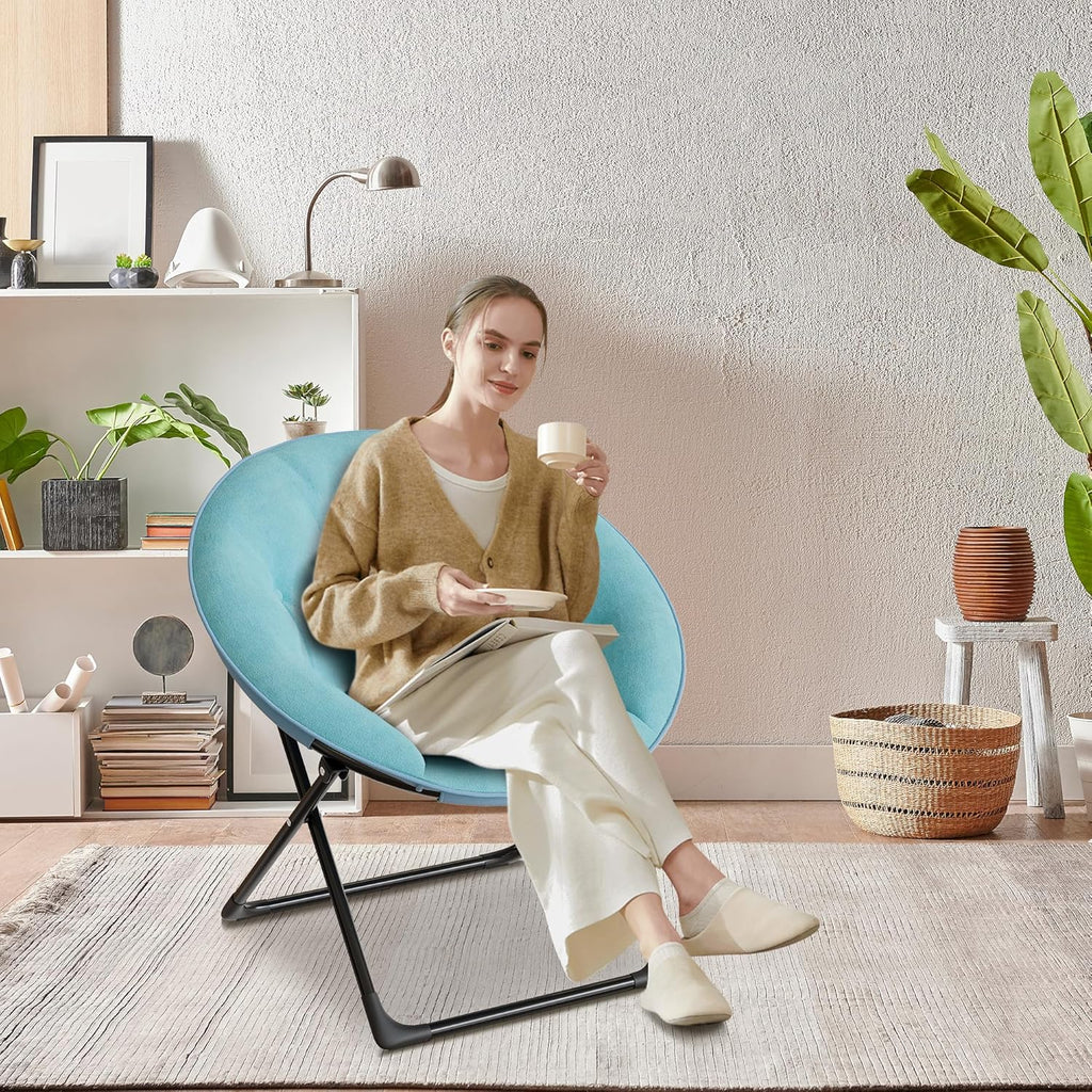 Garvee Saucer Chair for Adults - Oversized Faux Fur Lounge Chair with Gold Metal Frame, Foldable Comfy Seat for Bedroom, Dorm & Living Room, (Green)