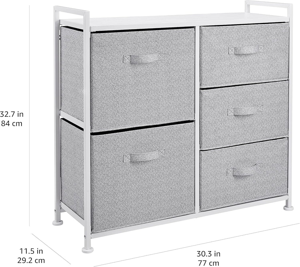Amazon Basics Bedroom Closet Organizer with 5-Fabric Storage Drawers for Clothes Storage, White