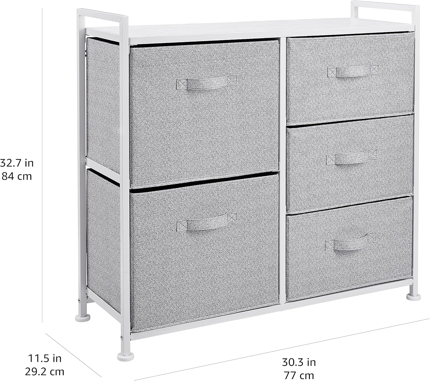 Amazon Basics Bedroom Closet Organizer with 5-Fabric Storage Drawers for Clothes Storage, White
