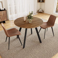 Zerifevni 34.6'' Dining Table and Chairs for 2, Mid Century Modern Round Table Set, Space Saving for Apartment Kitchen Dining Room (Walnut Table+2 Brown Chairs)