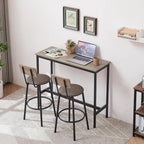 Bar Table for 2,3 Piece Industrial Bar Table and 2 Bar Stools with PU Leather Backrest,Counter Height Kitchen Dining Table with Chairs for Dining Room,Space Saving Breakfast Bar,Rustic Gray