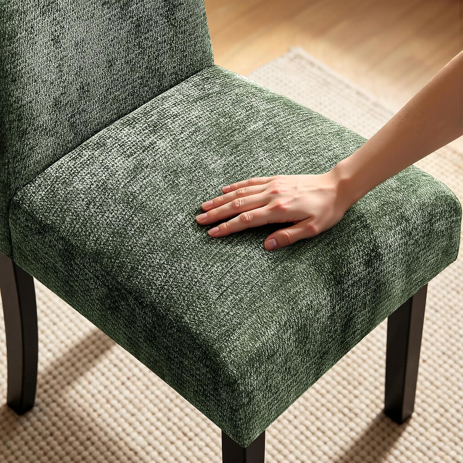 CHUN YI Upholstered Dining Chairs Set of 4, Fabric Dining Room Chairs with Solid Wood Legs, Modern Kitchen Chairs for Farmhouse Living Room Restaurant & Cafe, Green