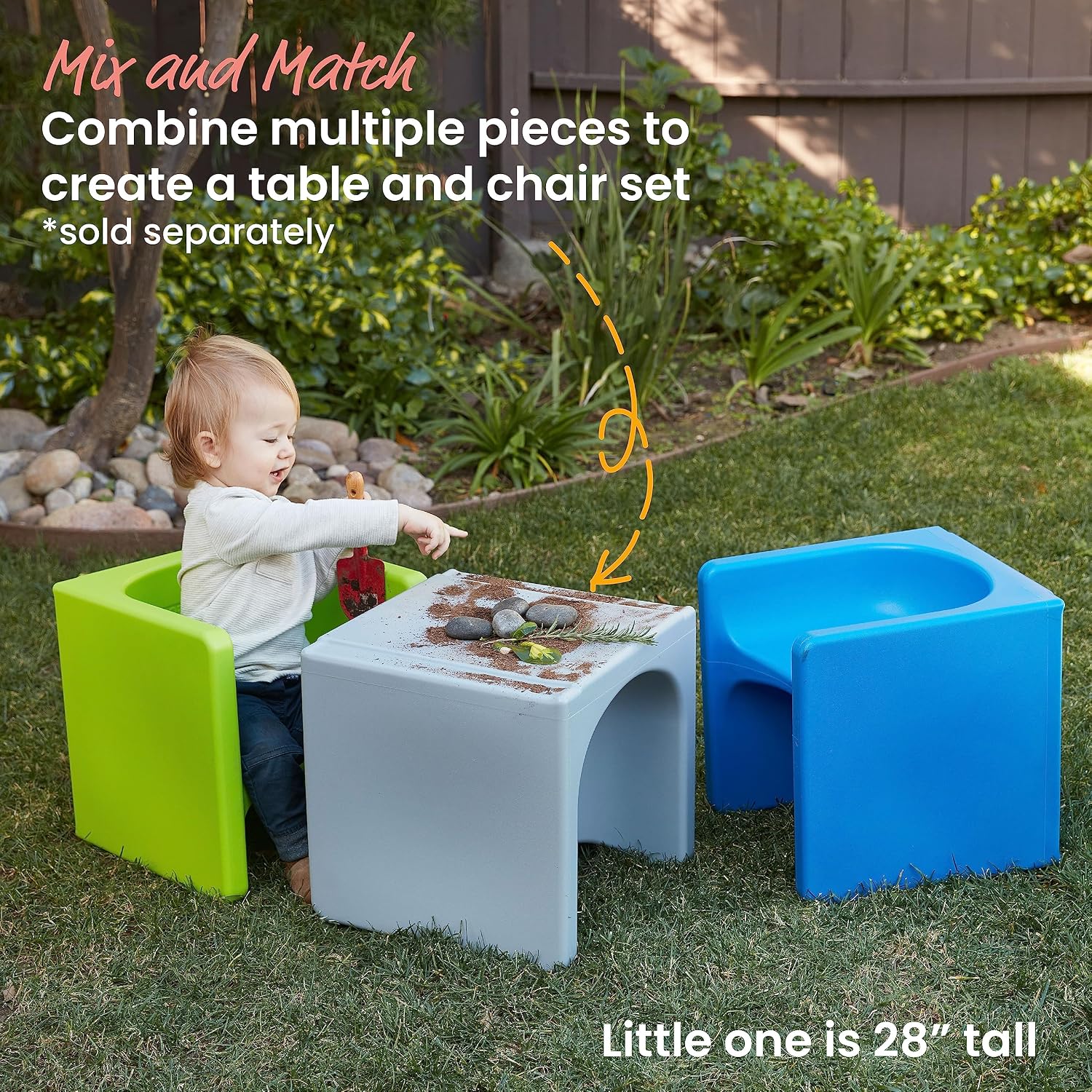 ECR4Kids Tri-Me Indoor/Outdoor 3-in-1 Plastic Multipurpose Cube Chair, Flexible Seating, Blue