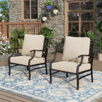 MIXPATIO Patio Chairs Set of 2, High Back Outdoor Patio Metal Leg Chairs with 5.75" Thick Cushions for Bistro Balcony Porch Deck and Yard, Beige