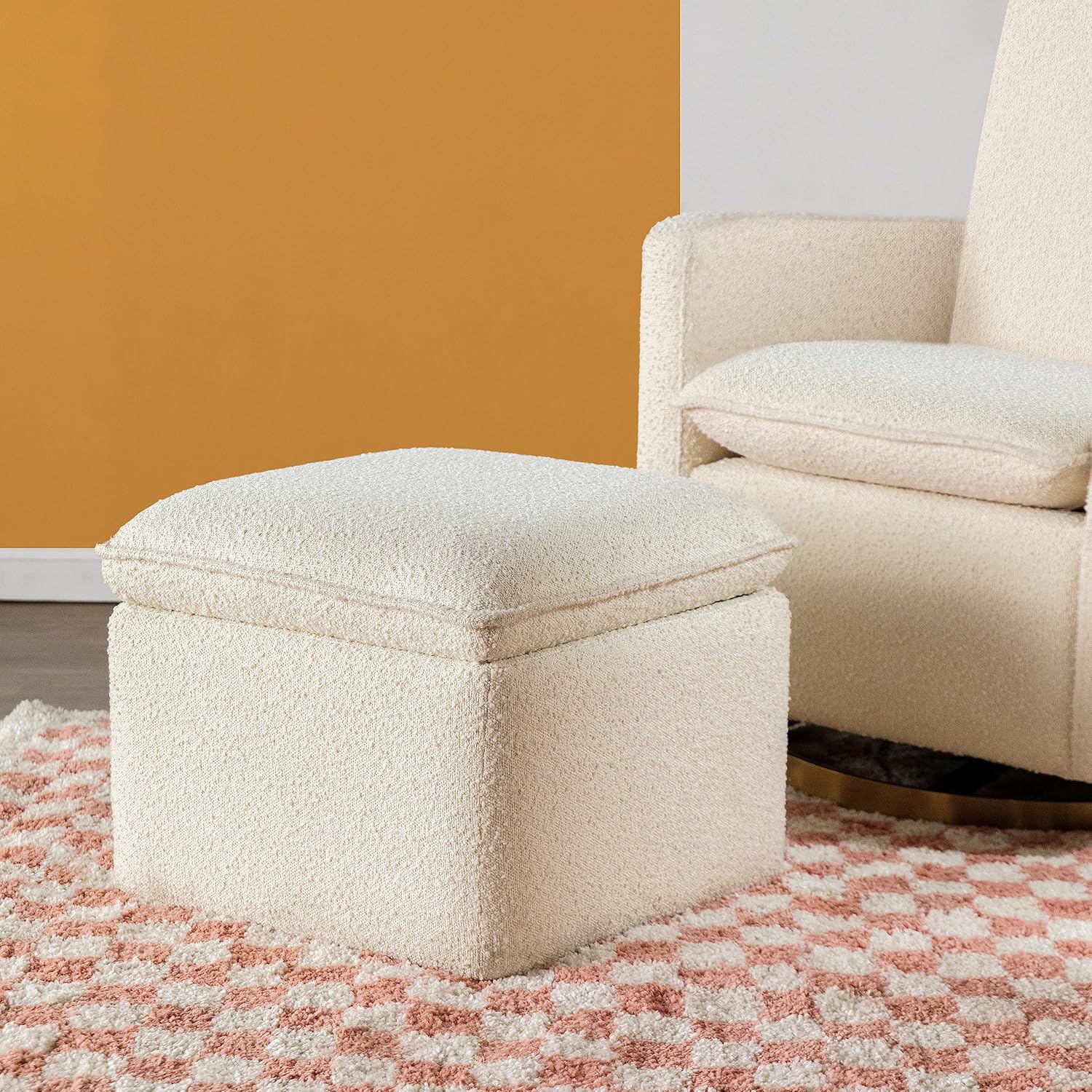 Babyletto Cali Storage Ottoman in Ivory Boucle, Greenguard Gold Certified
