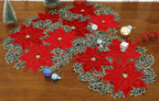 GRANDDECO Christmas Holiday Poinsettia Placemats Set of 4 for Farmhouse Parties Embroidered Christmas Flower Dresser Scarves Xmas Home Kitchen Dinner Table (14" Placemats Set of 4, Christmas Flower)