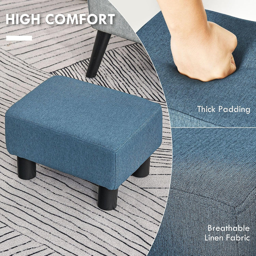 Blue Linen Fabric Ottoman Footrest - Multi-Functional for Living Room, Bedroom & Entryway