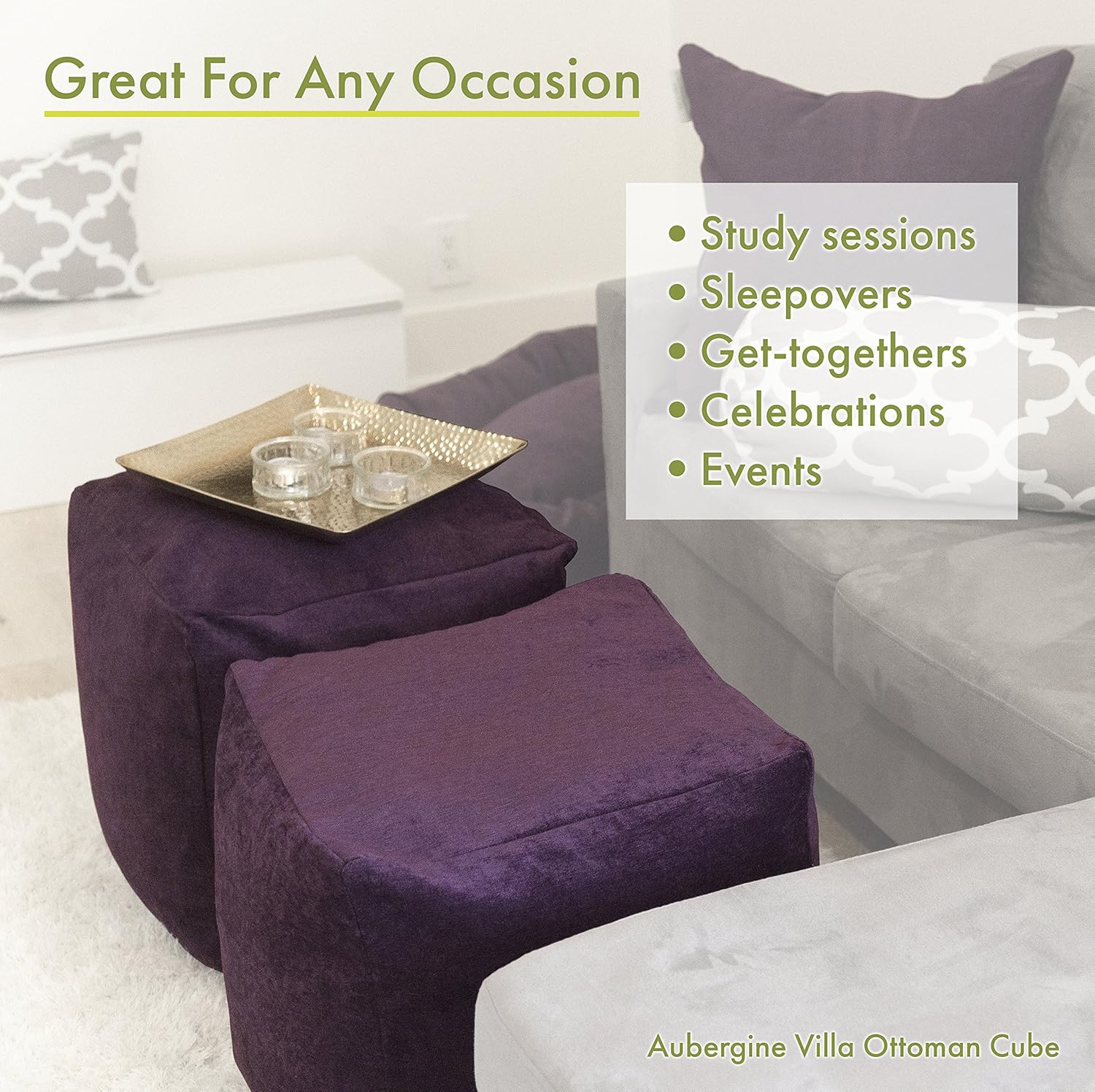 Majestic Home Goods Plantation Indoor/Outdoor Bean Bag Ottoman Pouf Cube, 17" L x 17" W x 17" H, Navy