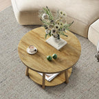 LITTLE TREE Round Coffee Table, 2-Tier Center Table with Storage | Wooden Legs, 31.5 Dia. x 19.6 H Inches, Easy Assembly, Circle Coffee Tables for Living Room, Bedroom