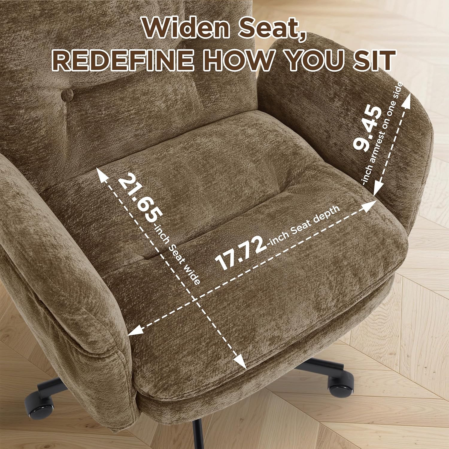 FiveWillowise Criss Cross Chair with Adjustable Arms&Hight Back,Thicken Wide Seat Home Office Chair,Lounge Makeup Vanity Chairs with Side Pockets,Comfy Cross Legged Desk Chair,Chenille Brown