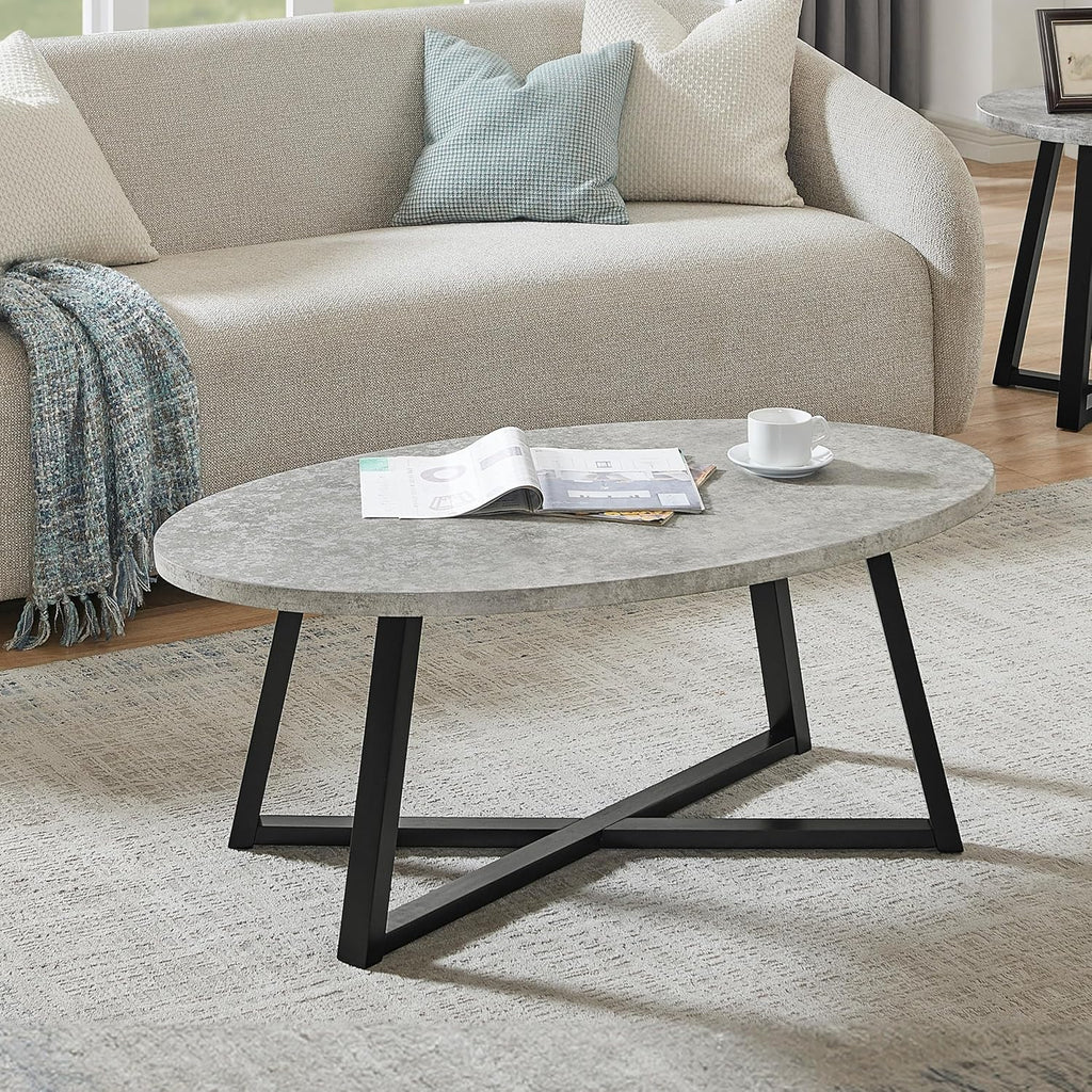 Roundhill Furniture Modern Harmony 3-Piece Wood Oval Coffee Table Set, Gray