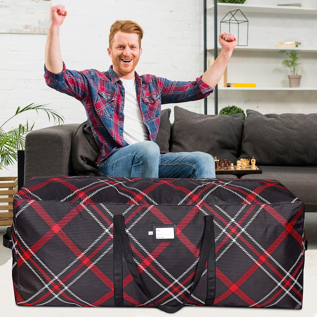 Christmas Heavy Duty Tree Storage Bag | Fits Up to 9 Ft. Tall Disassembled Xmas Tree | 25" X 20" X 65" | Durable 600D Oxford Material | Heavy Duty Holiday Storage Container (Plaid, 9ft)
