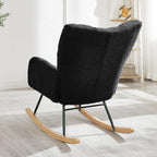 Glider Chair for Living Room, Teddy Upholstered Glider Rocker with High Backrest Armchair, Modern Rocking Accent Chairs Armchair Comfy Chair for Nursery Living Room Bedroom (Black)
