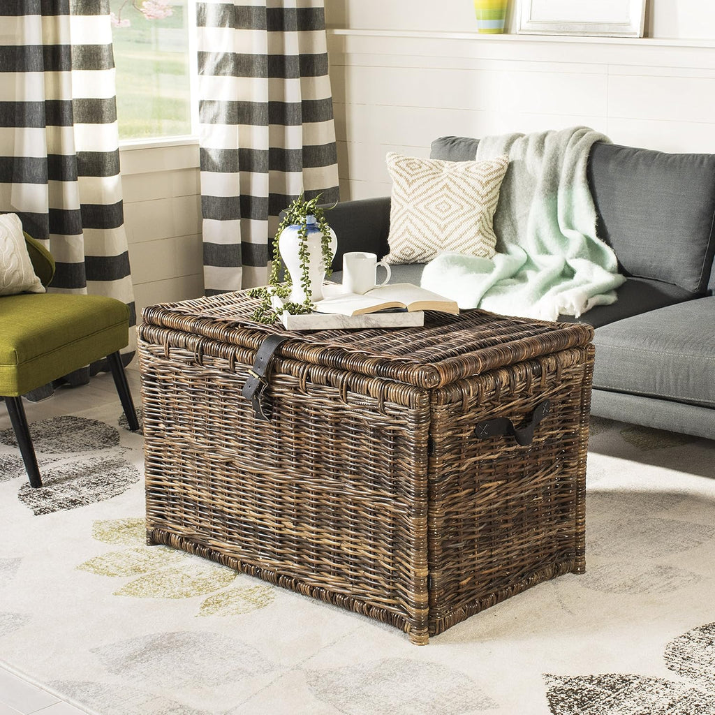 happimess HPM9004A Michael Wicker Storage Trunk Collapsible for flat storage, Rattan-Sarang Buaya, Coastal for Office, Dorm Room, Bedroom, Dining Room, 35", Brown