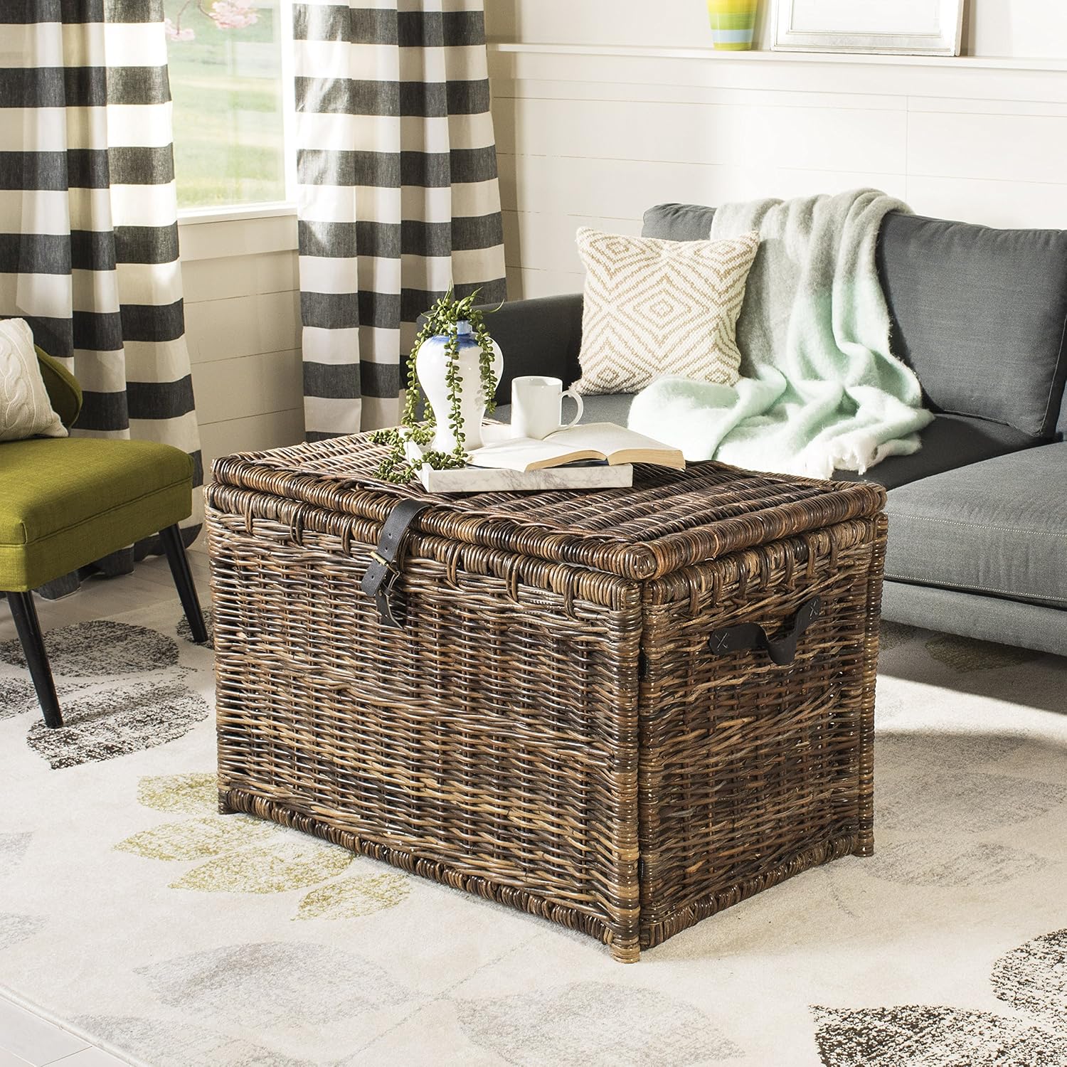 happimess HPM9004A Michael Wicker Storage Trunk Collapsible for flat storage, Rattan-Sarang Buaya, Coastal for Office, Dorm Room, Bedroom, Dining Room, 35", Brown