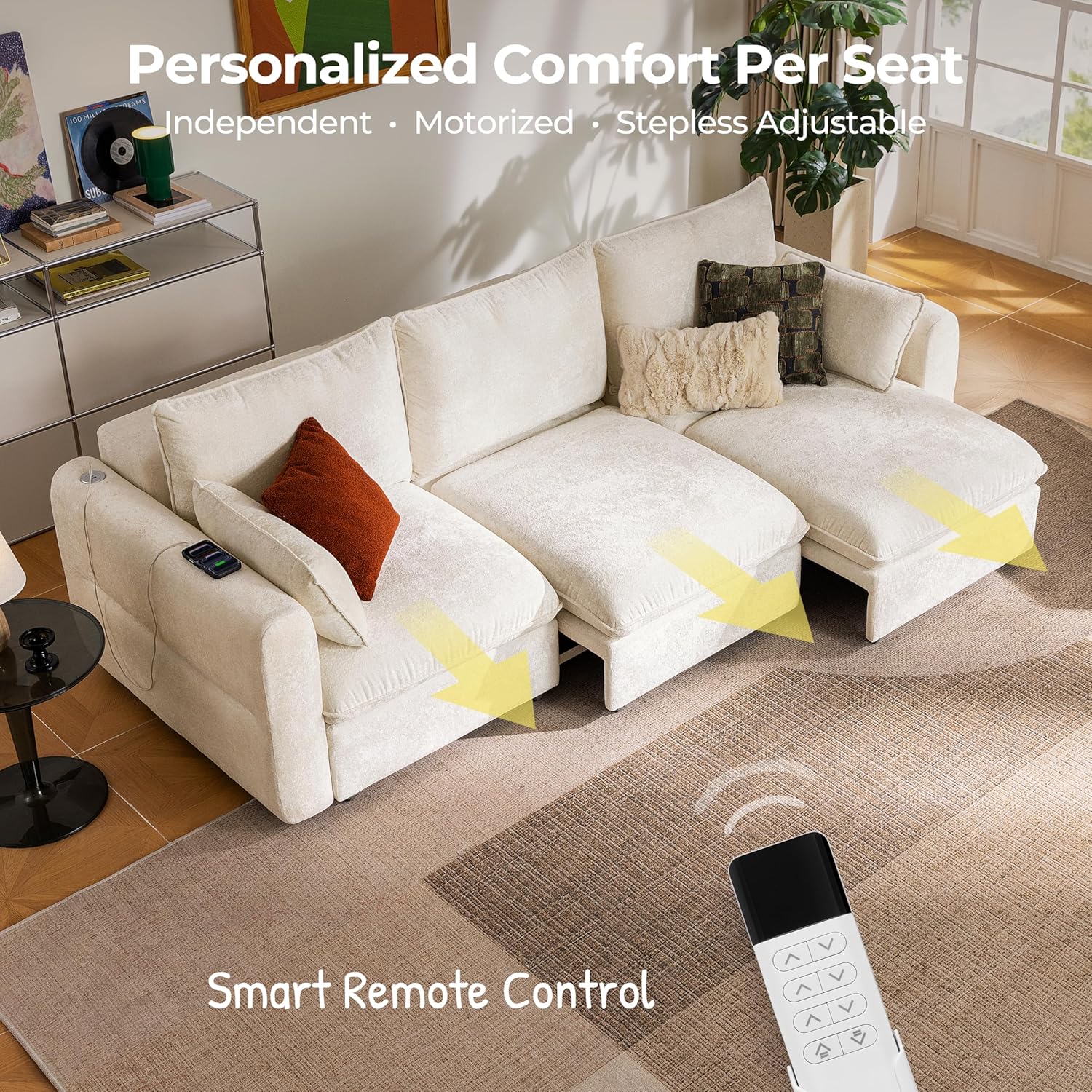 103" Electric Pull Out Sleeper Sofa Bed, 2in1 Convertible Power Extendable Couch Bed with Fast Charging USB&3 Smart Motor&Wide Back, Oversized Couches for Living Room&Small Space, Velvet Beige