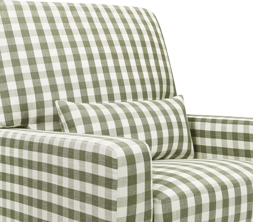 Namesake Crawford Glider Recliner, Green Gingham | 360° Swivel Ultra Cozy Glider Rocker for Feeding & Relaxing w/ Lumbar Pillow - GREENGUARD Certified - For Nursery/Living Room