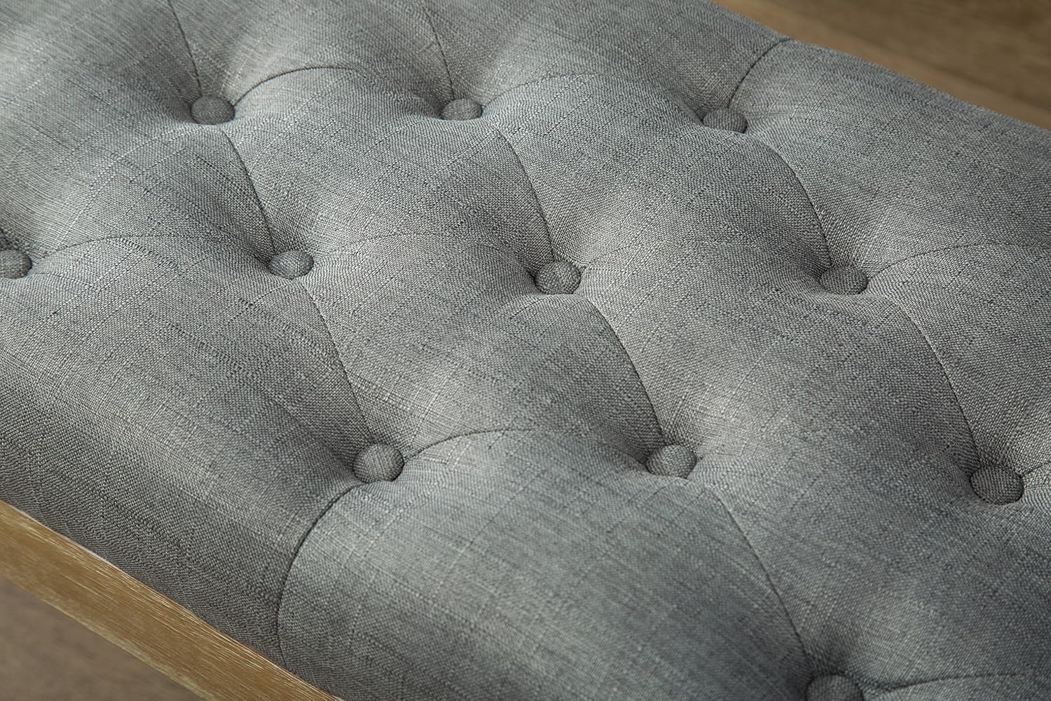 Roundhill Furniture Habit Solid Wood Button Tufted Dining Bench, Grey
