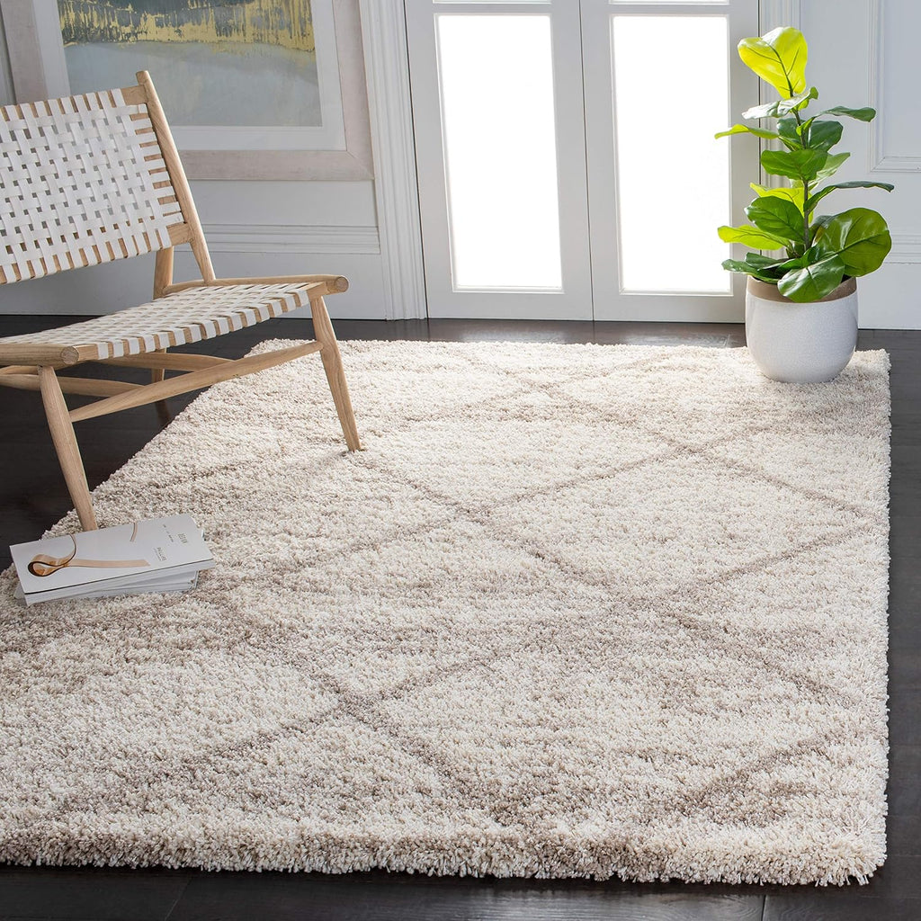 SAFAVIEH Hudson Shag Collection Area Rug - 6' x 9', Multi Ivory & Beige, Modern Trellis Design, Non-Shedding & Easy Care, 2-inch Thick Ideal for High Traffic Areas in Living Room, Bedroom (SGH281H)