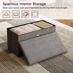 VECELO 30'' Folding Storage Ottoman Bench, End of Bed Linen Fabric Foot Rest Stool with Padded Seat, Large Footstools for Bedroom, Living Room, Load 500 lb, Grey